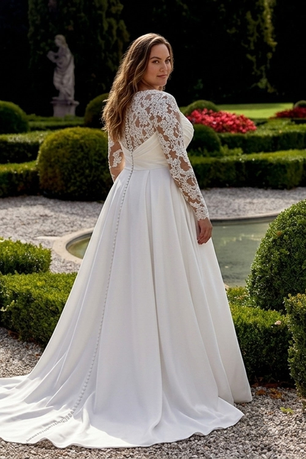 Plus-Size Romantic A-Line Wedding Dress With Lace Long Sleeves — plus-size render