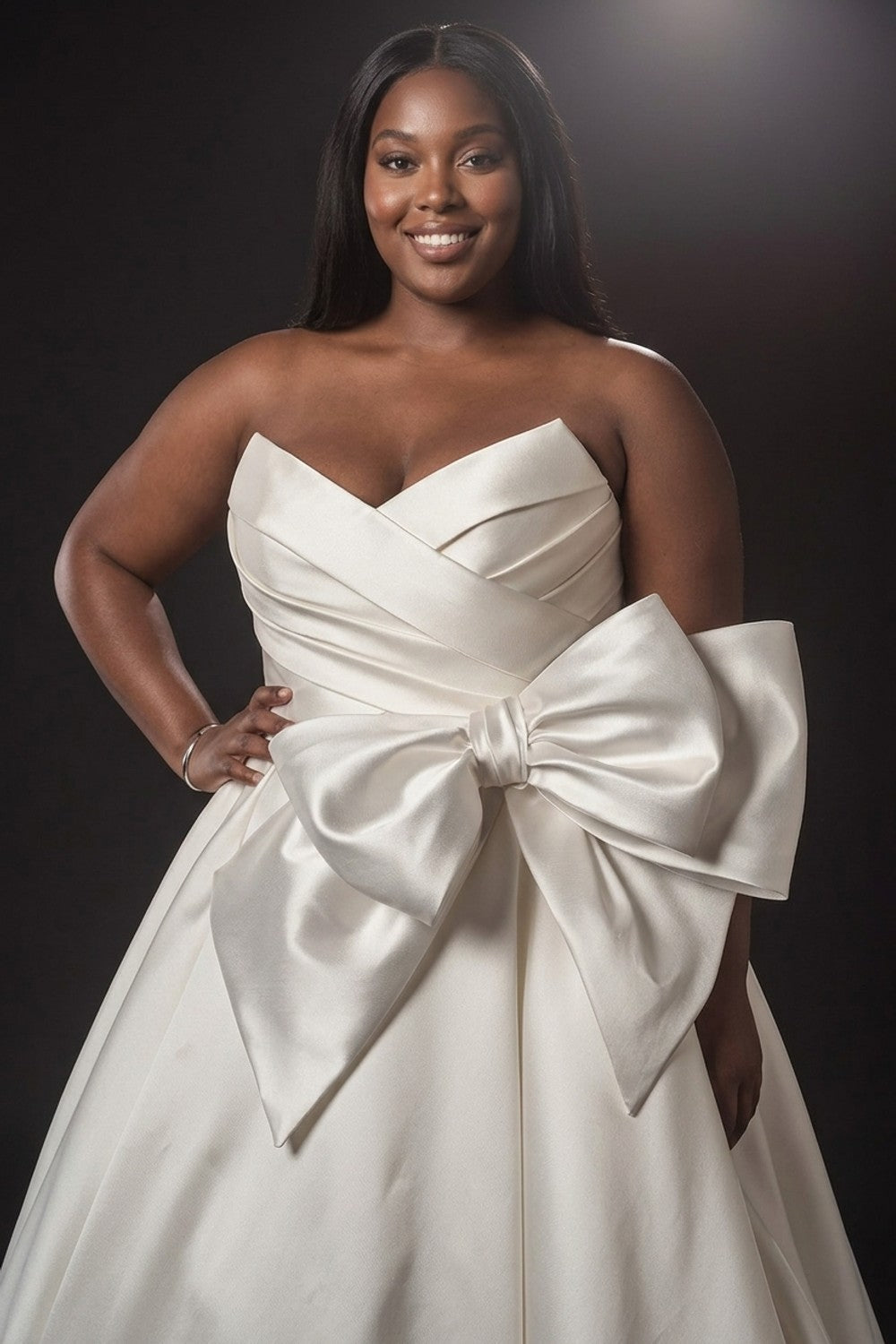 Plus-Size Sweetheart Strapless Ball Gown With Bow — plus-size render