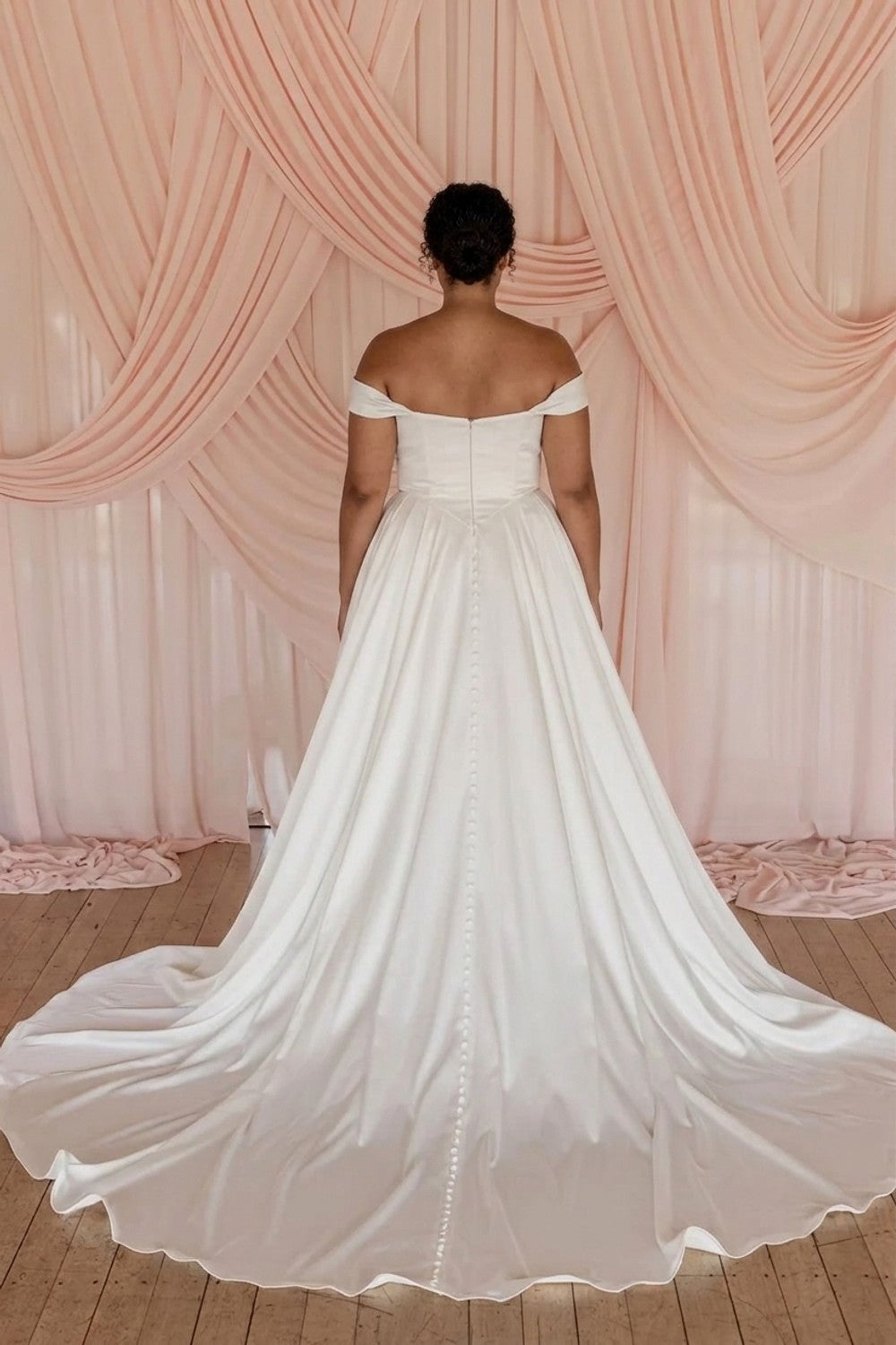 Plus-Size Soft and Effortless A-Line Wedding Dress with Off-the-Shoulder Straps — plus-size render