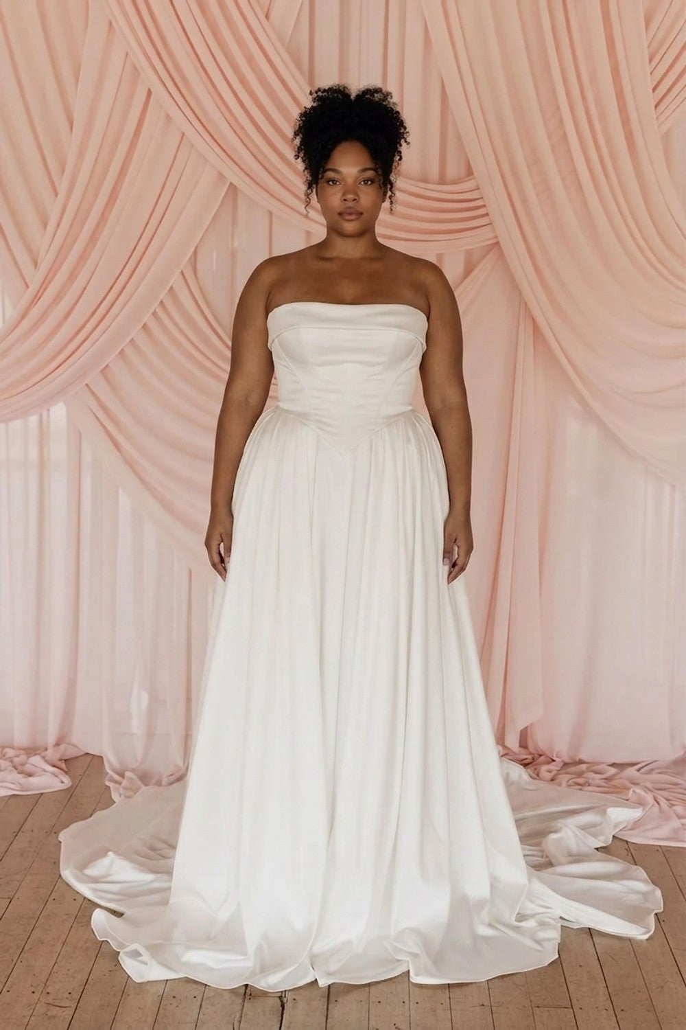 Plus-Size Soft and Effortless A-Line Wedding Dress with Off-the-Shoulder Straps — plus-size render