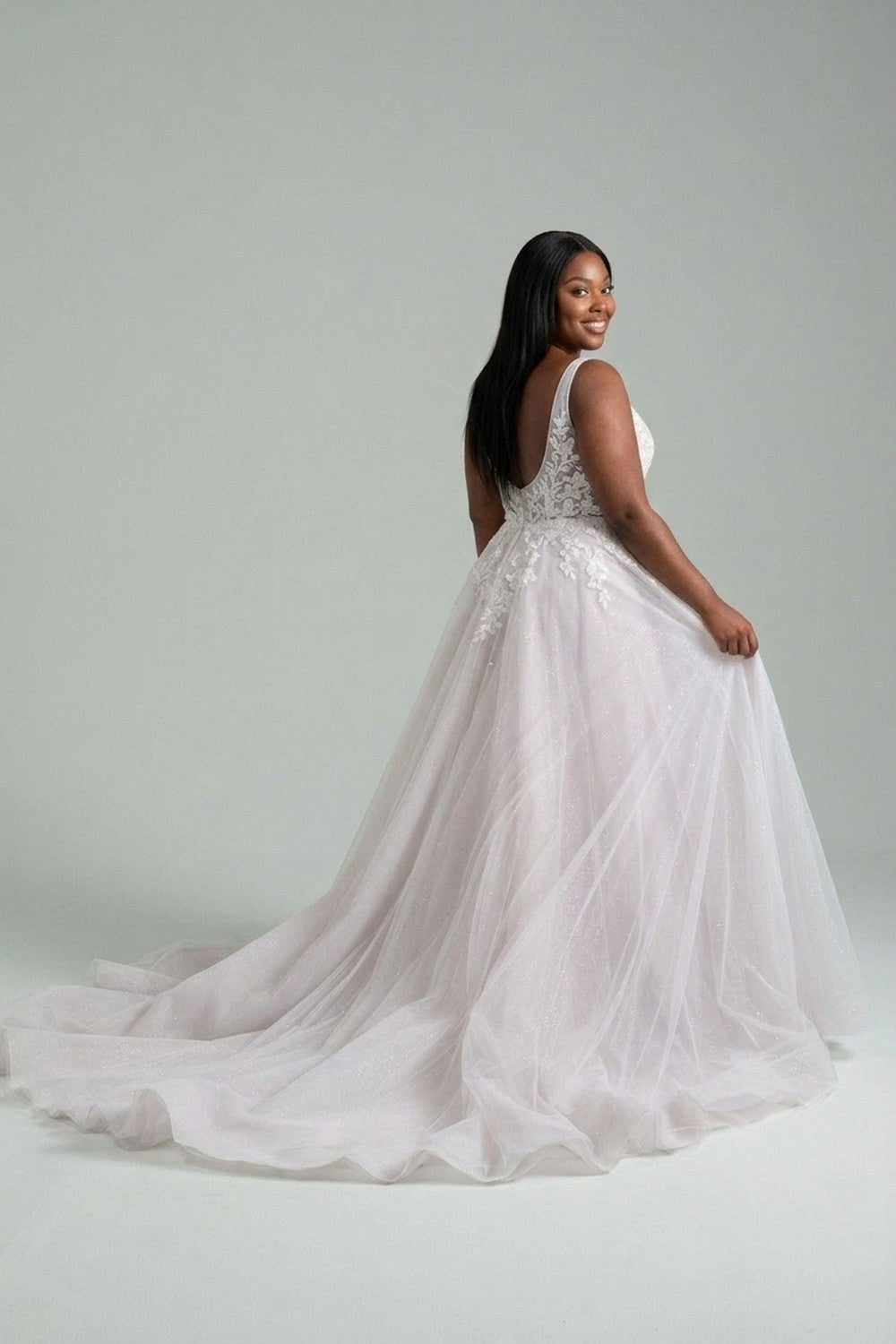 Plus-Size Ethereal V-Neck Sparkly Tulle A-Line Wedding Dress — plus-size render