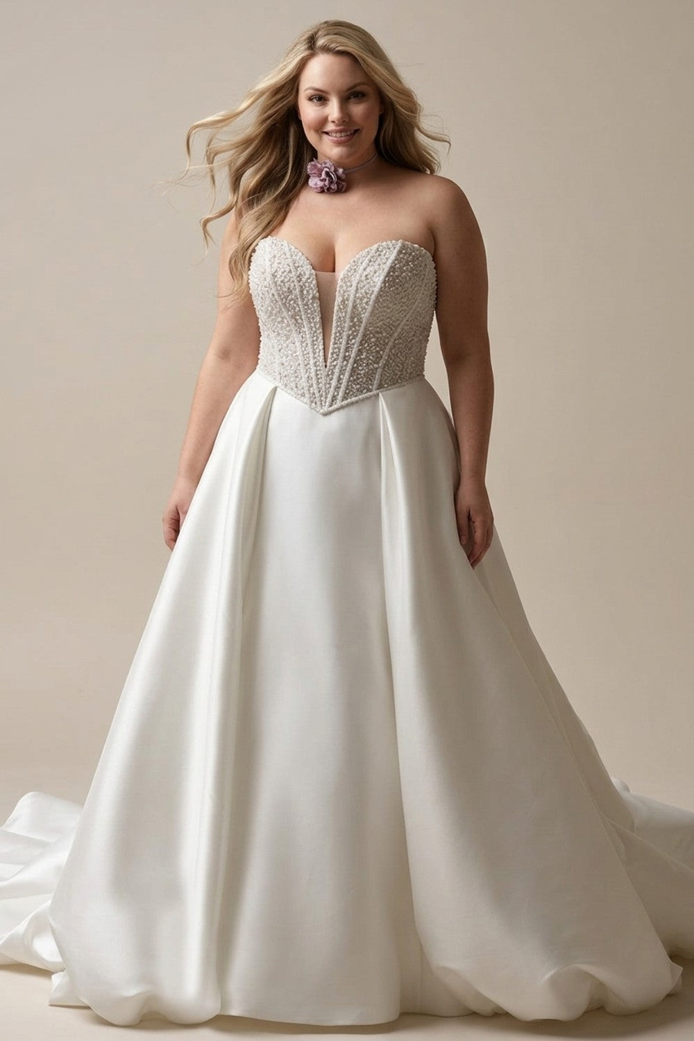 Plus-Size Embellished Fit-And-Flare Wedding Dress With Overskirt — plus-size render