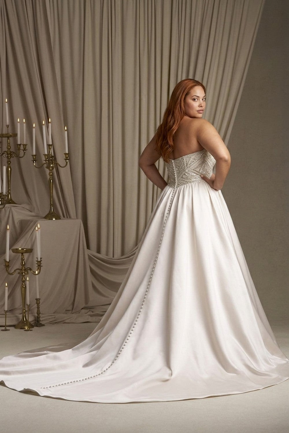 Plus-Size Glamorous Embellished Satin Basque-Waist Ball Gown With Buttons — plus-size render