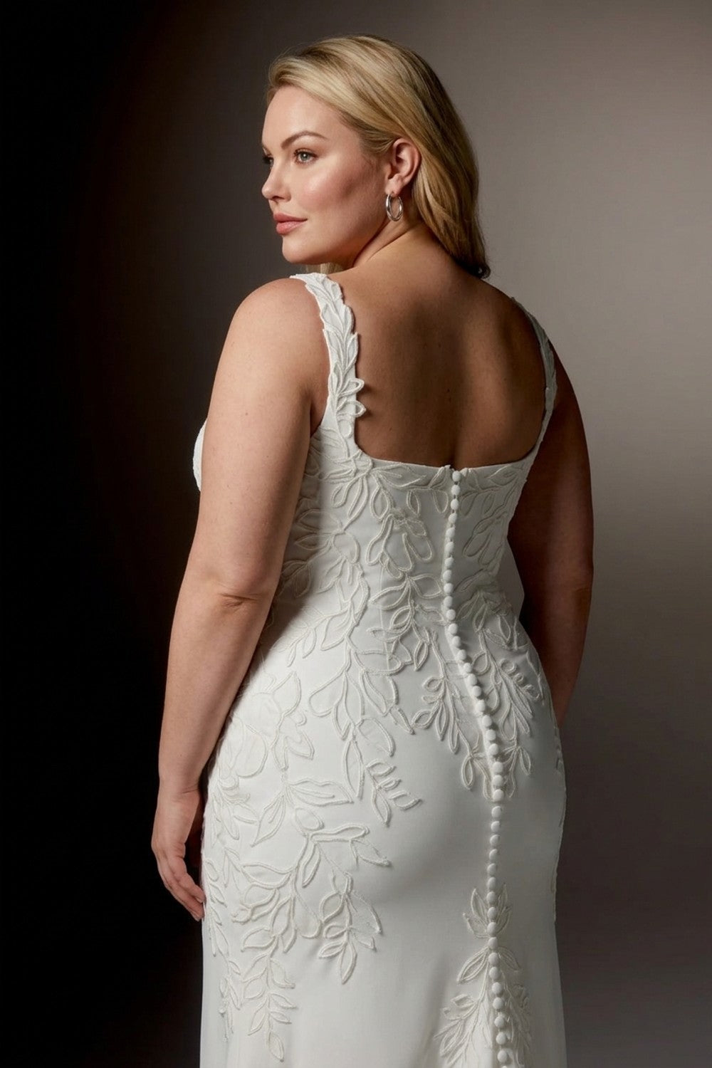 Plus-Size Square Neck Fit-And-Flare Wedding Dress with Ivory Embroidered Soutache Throughout — plus-size render