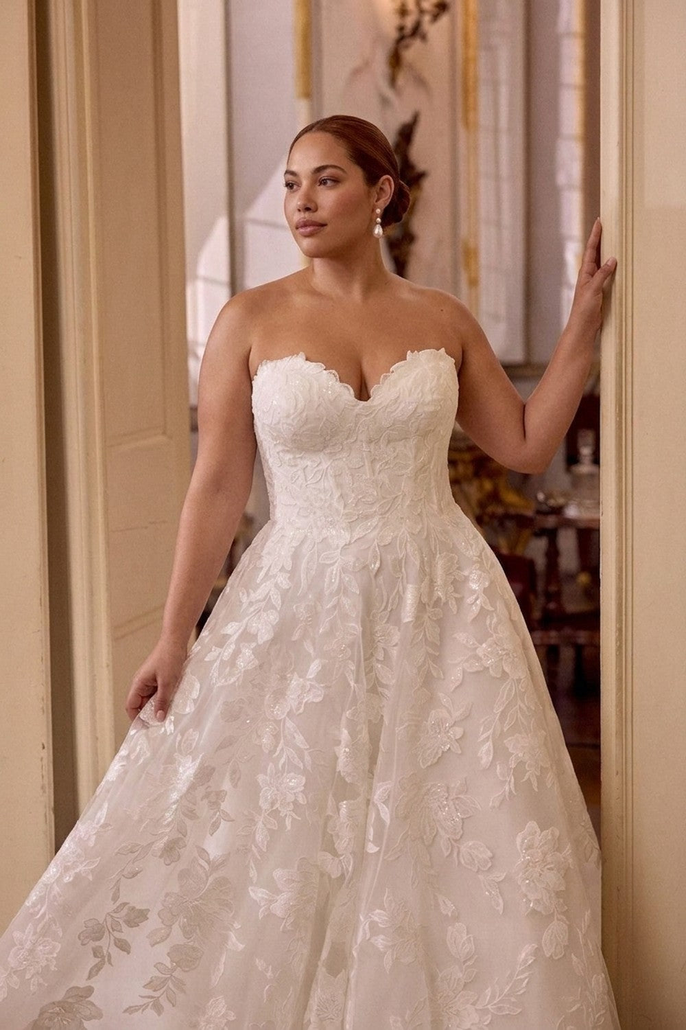 Plus-Size Sparkly Floral Lace Ball Gown | Kleinfeld Bridal Plus-Size Sparkly Floral Lace Ball Gown | Kleinfeld Bridal