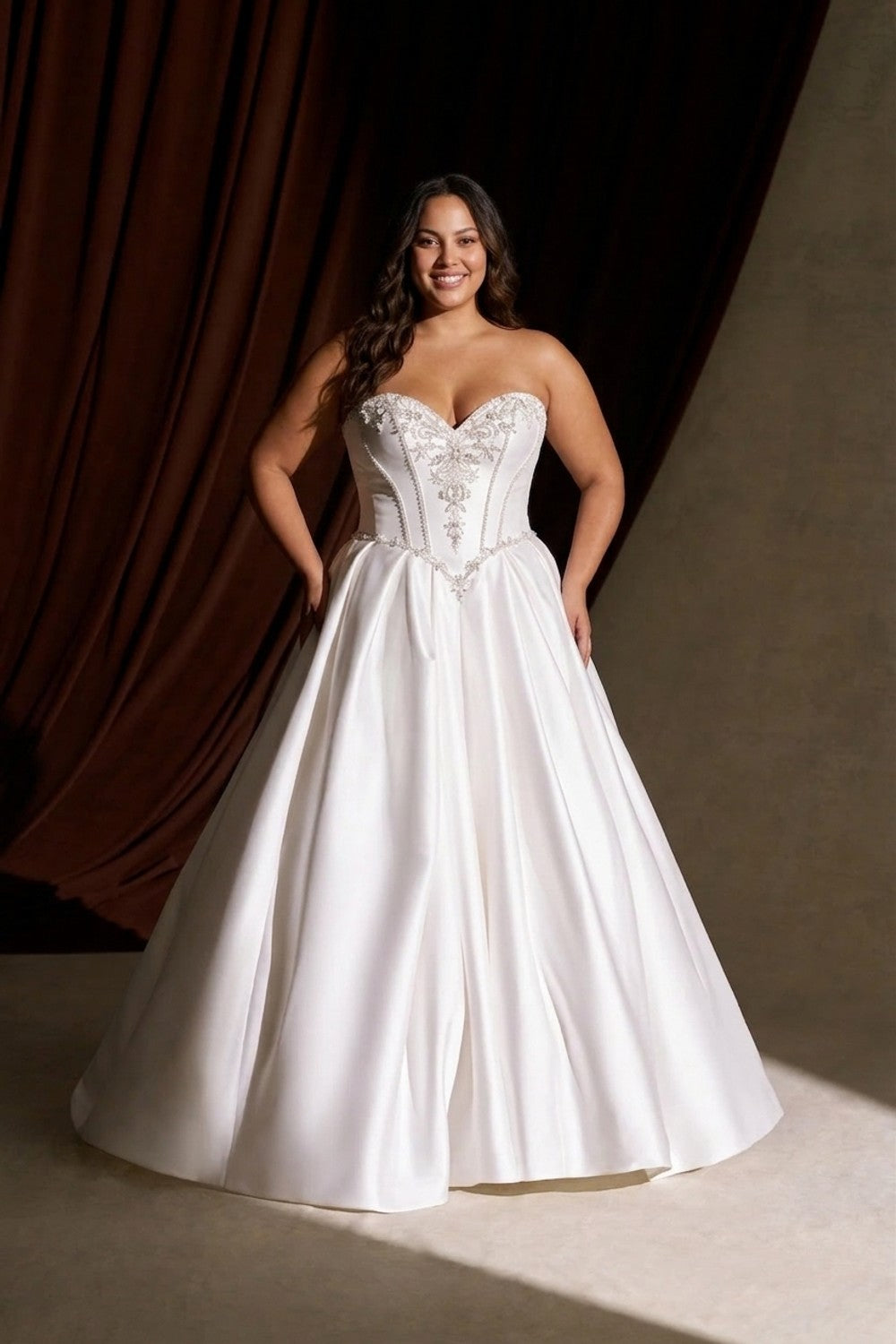 Plus-Size Dramatic Ballgown with Beaded Bodice Details — plus-size render
