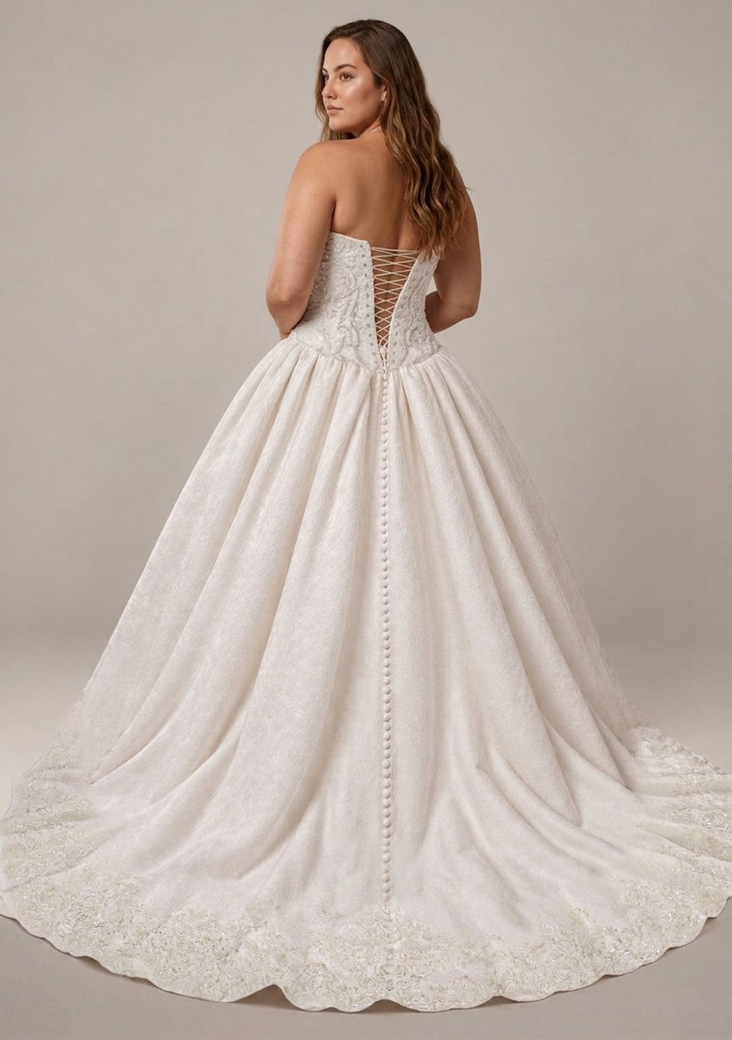 Plus-Size Regal Strapless Ball Gown with Beaded Details — plus-size render