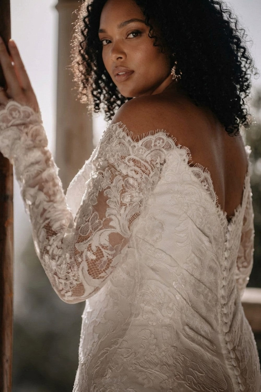 Plus-Size Romantic Lace Off-the-Shoulder Sleeve A-Line Wedding Dress — plus-size render
