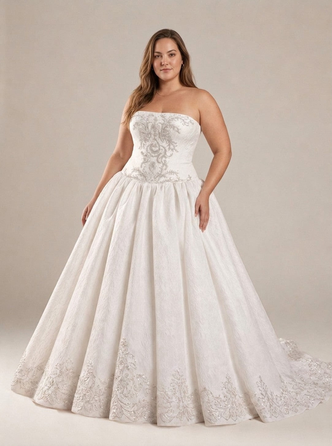 Plus-Size Regal Strapless Ball Gown with Beaded Details — plus-size render