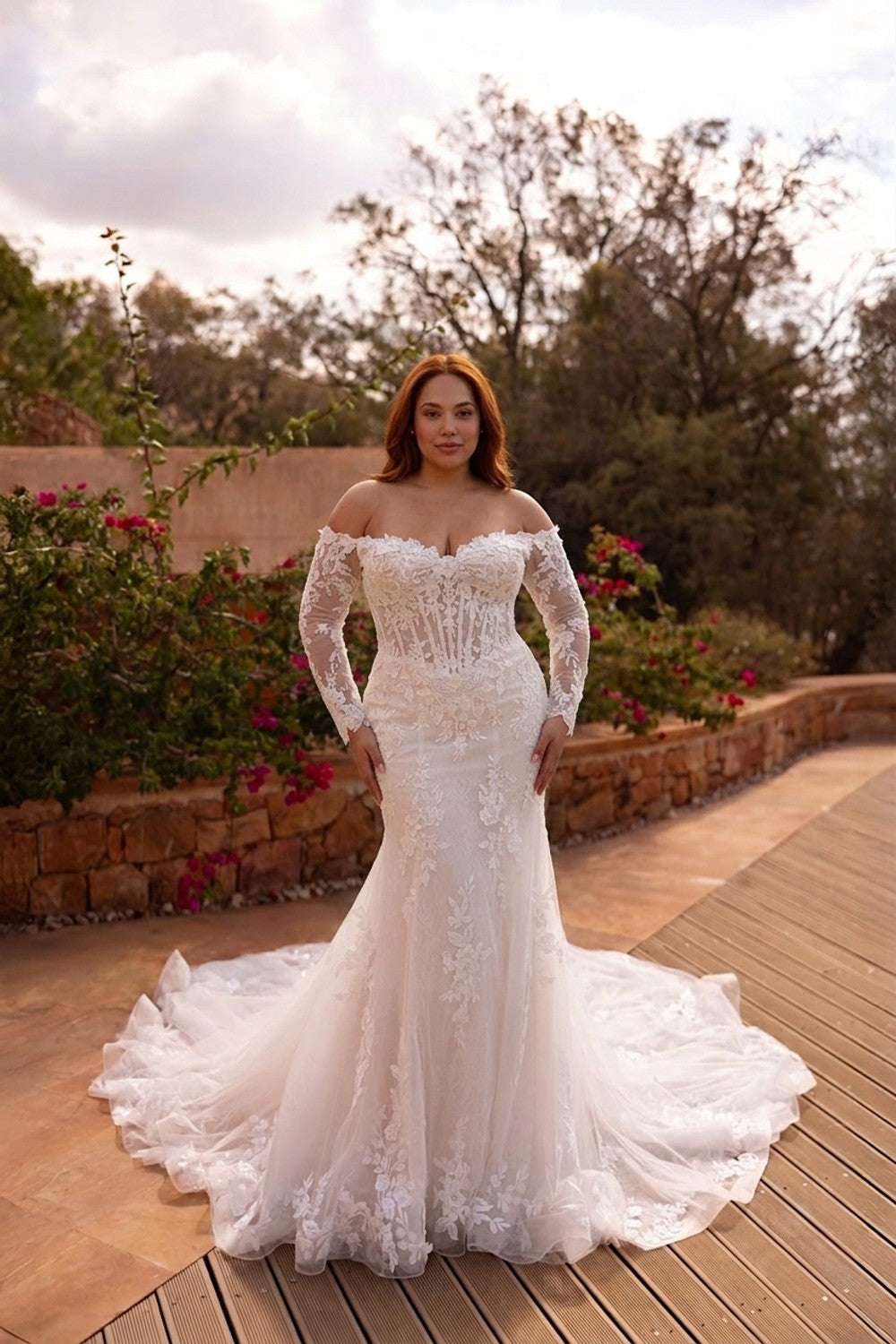 Plus-Size Off-The-Shoulder Embellished Mermaid Wedding Dress — plus-size render
