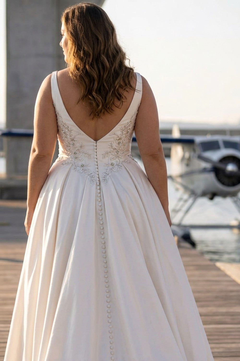 Plus-Size Simple V-Neck Ball Gown with Bodice Details — plus-size render