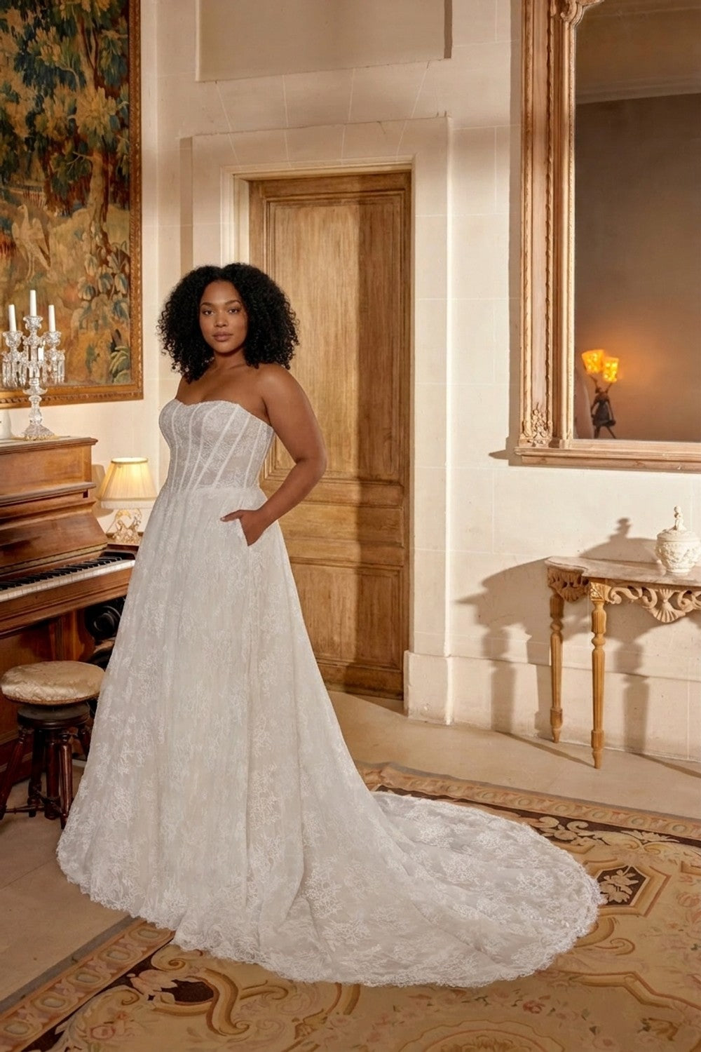 Plus-Size All Over Lace Strapless Ball Gown — plus-size render