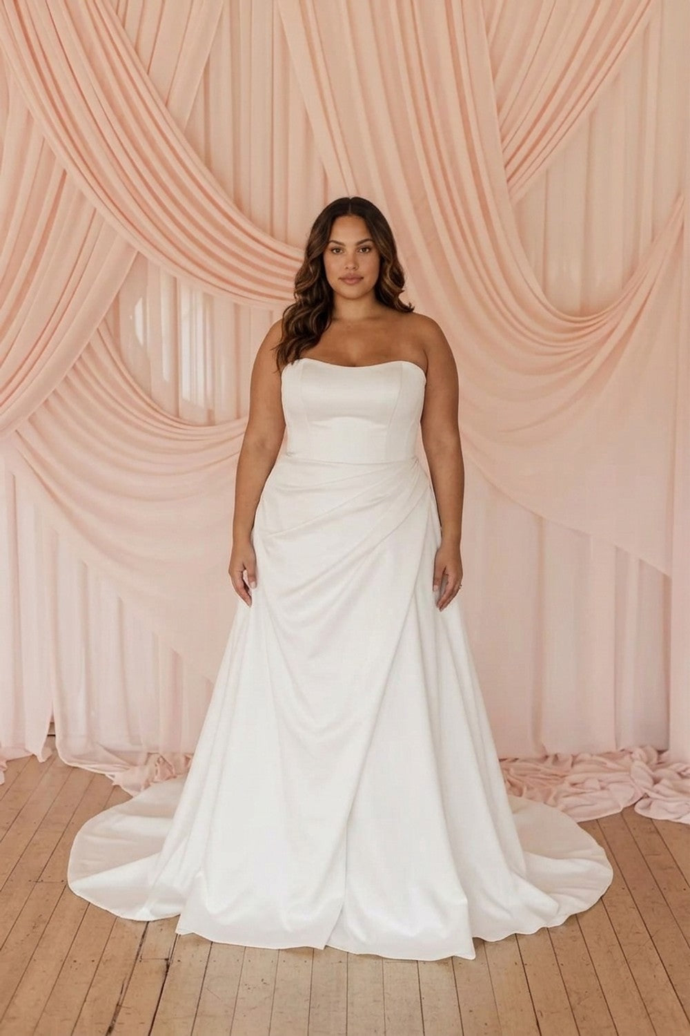 Plus-Size Modern A-Line Wedding Dress with Pleating — plus-size render