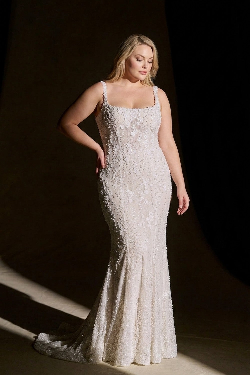 Plus-Size Ethereal Floral Lace Fit-And-Flare Wedding Dress — plus-size render