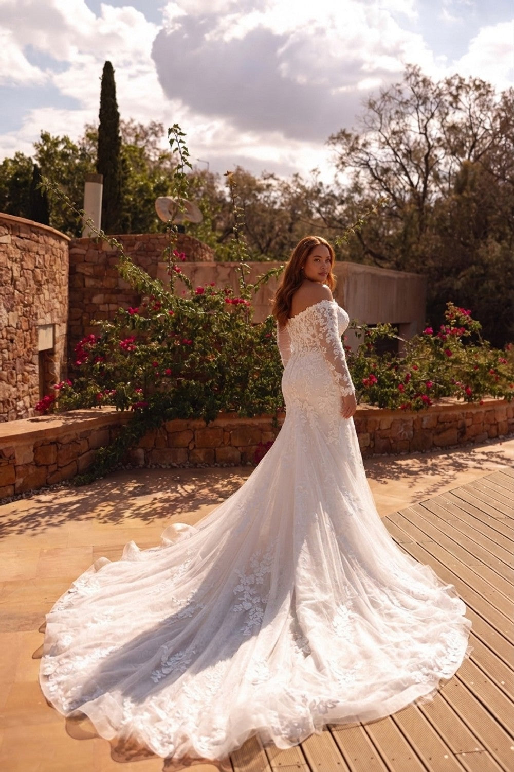 Plus-Size Off-The-Shoulder Embellished Mermaid Wedding Dress — plus-size render