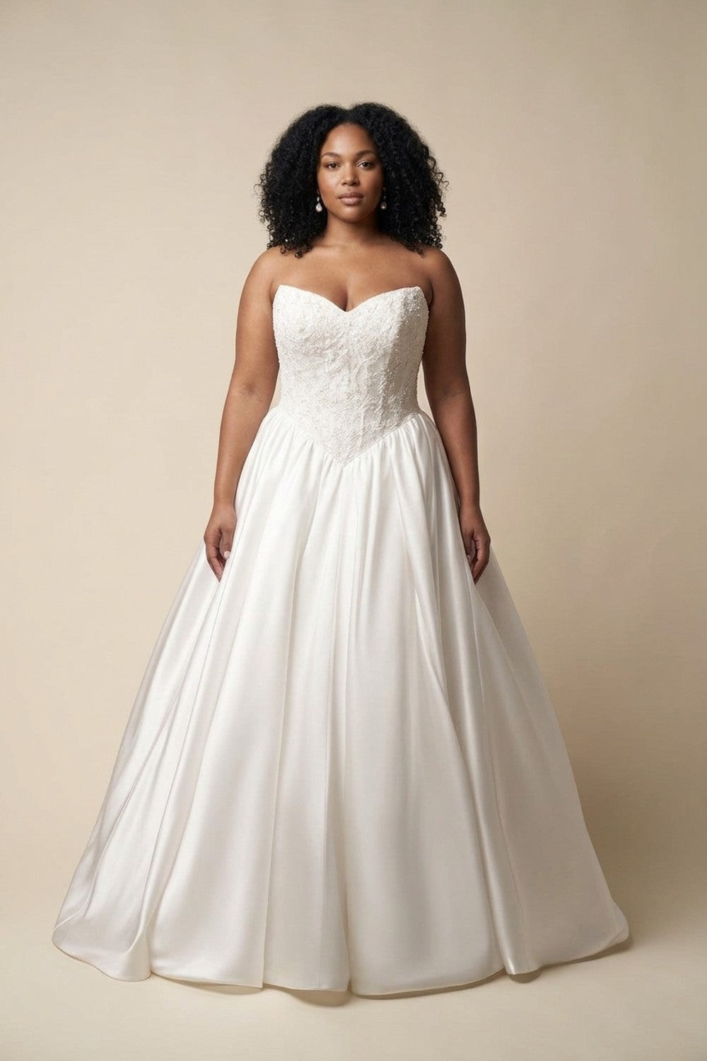 Plus-Size Strapless Basque-Waist Ball Gown With Buttons — plus-size render