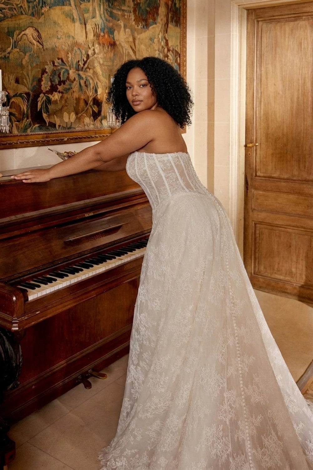 Plus-Size All Over Lace Strapless Ball Gown — plus-size render