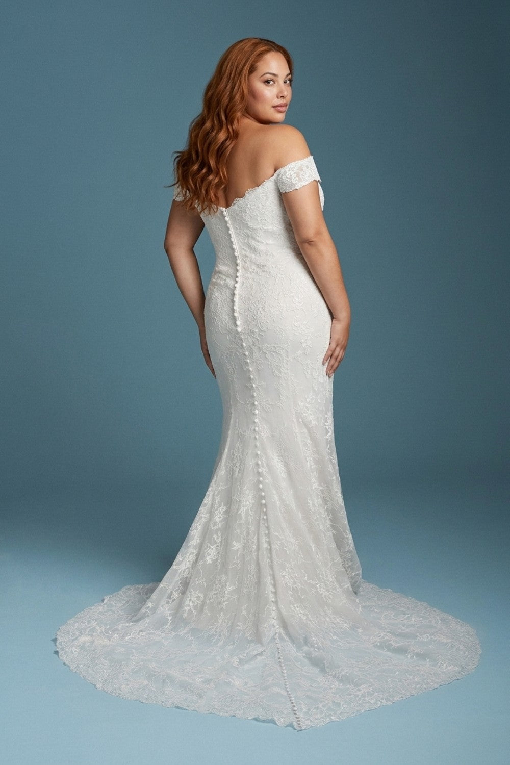Plus-Size Ethereal 3D Floral Sheath Wedding Dress With Buttons — plus-size render