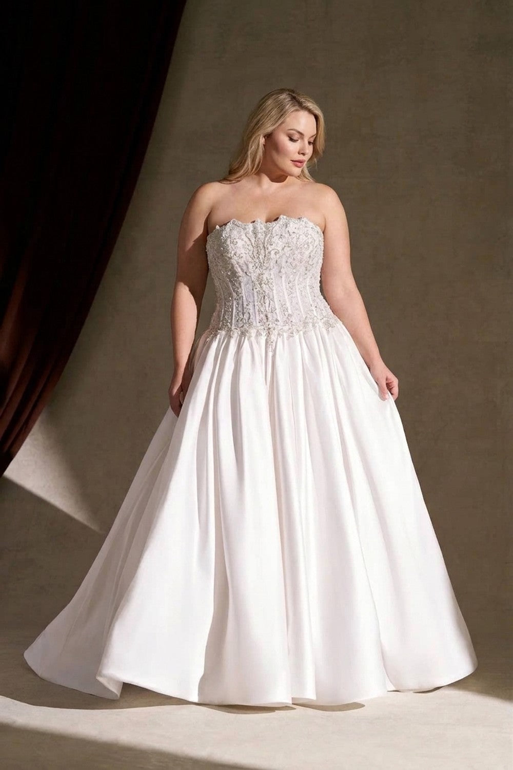 Plus-Size Romantic Strapless Ball Gown with Lined Bodice — plus-size render