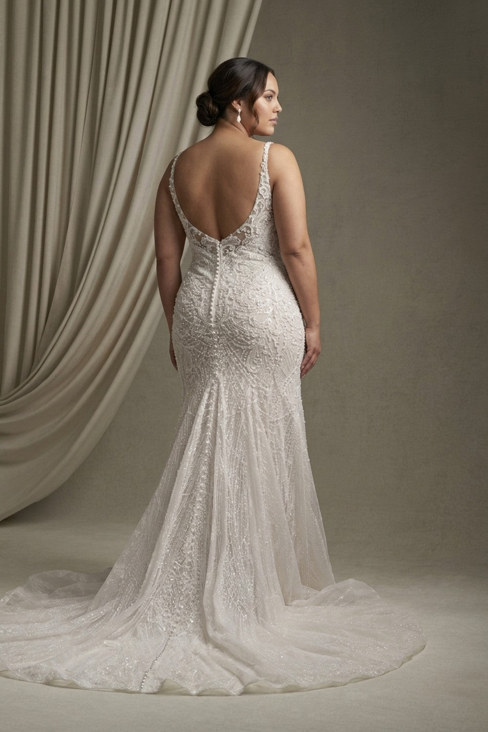 Plus-Size Lace Sheath Wedding Dress With Pearl Details | Kleinfeld Bridal