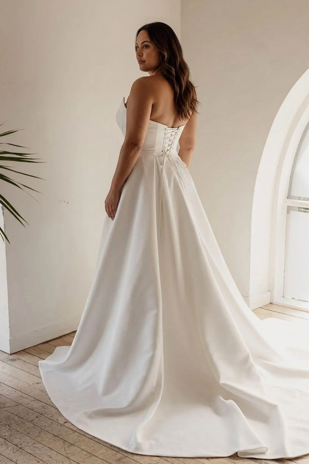 Plus-Size Modern A-Line Wedding Dress with Pleating — plus-size render