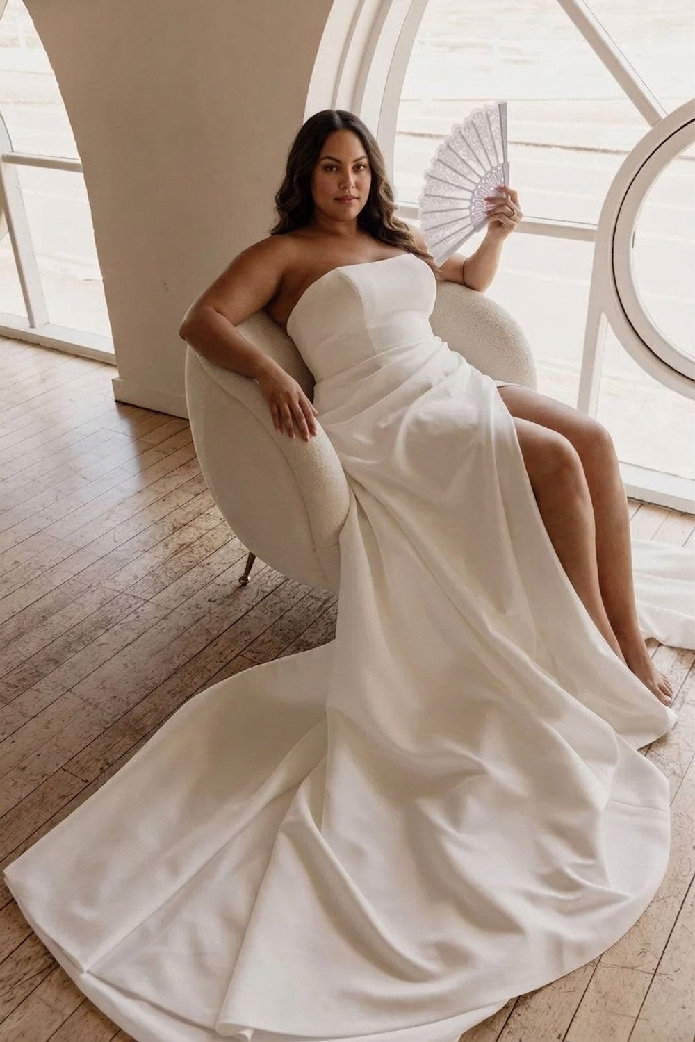 Plus-Size Modern A-Line Wedding Dress with Pleating — plus-size render