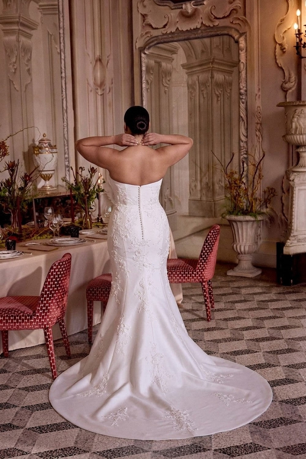 Plus-Size Strapless 3D Floral Silk Fit-And-Flare Wedding Dress With Detachable Overskirt | Kleinfeld Bridal Plus-Size Strapless 3D Floral Silk Fit-And-Flare Wedding Dress With Detachable Overskirt | Kleinfeld Bridal