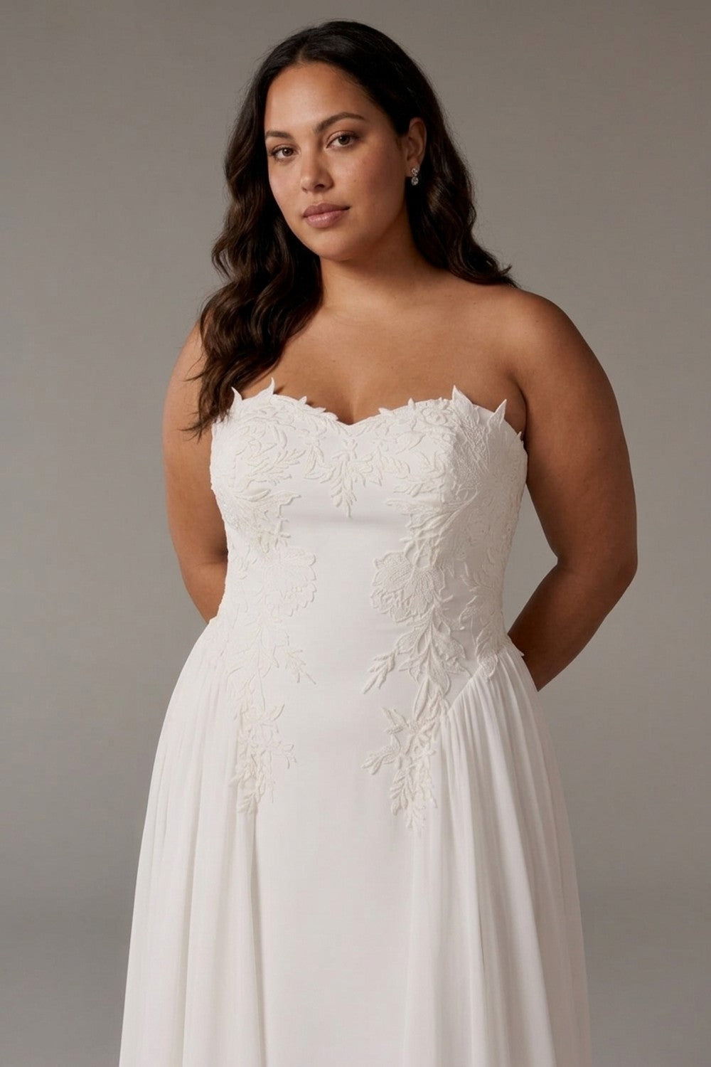 Plus-Size Simple A-Line Wedding Dress with Matte Lace Appliques — plus-size render