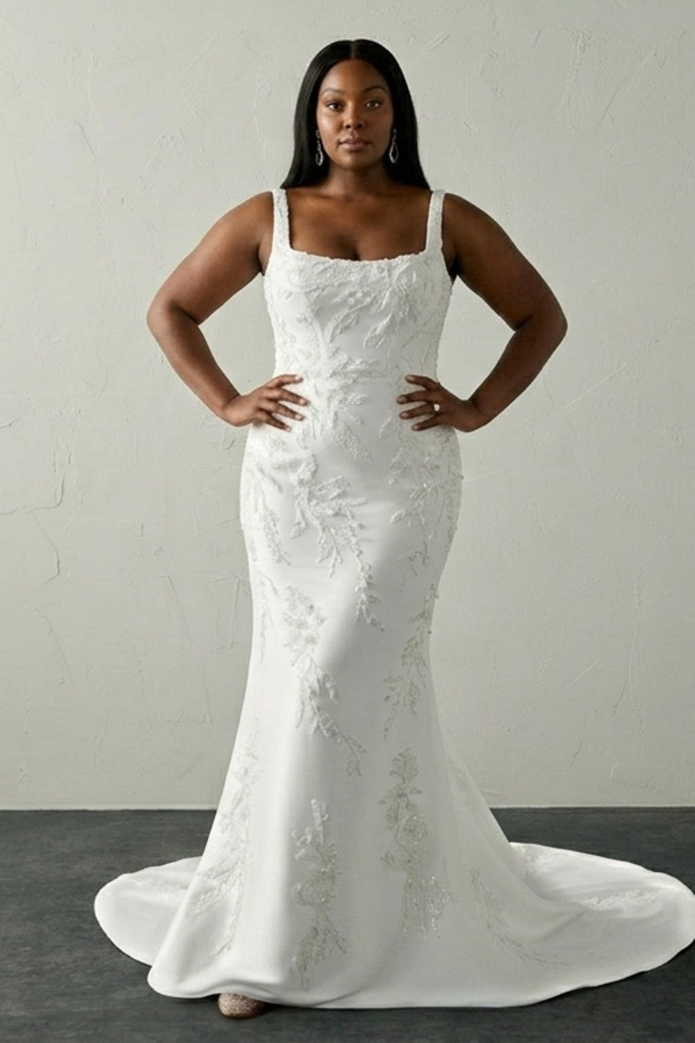 Plus-Size Floral Embellished Fit-and-Flare Wedding Dress — plus-size render
