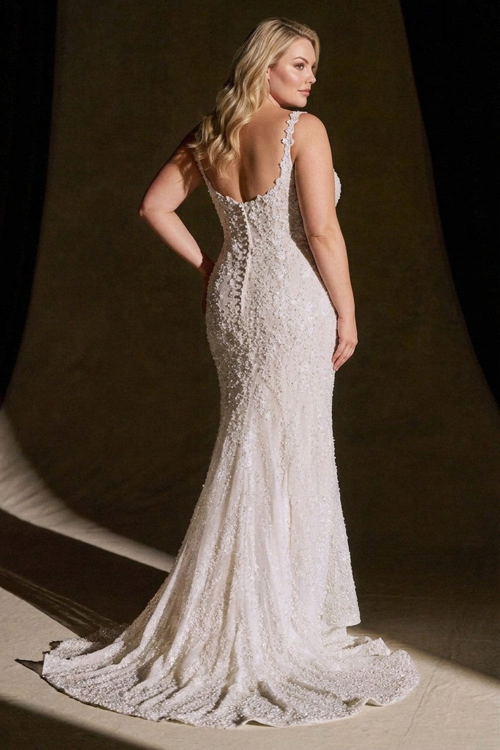 Plus-Size Ethereal Floral Lace Fit-And-Flare Wedding Dress — plus-size render