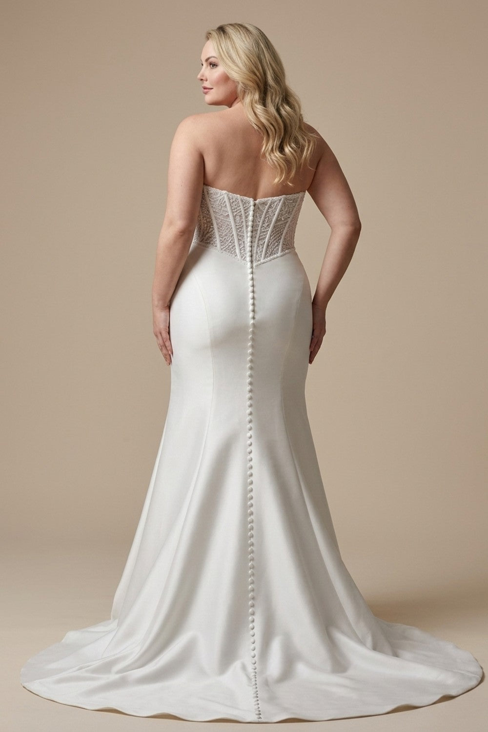 Plus-Size Embellished Fit-And-Flare Wedding Dress With Overskirt — plus-size render