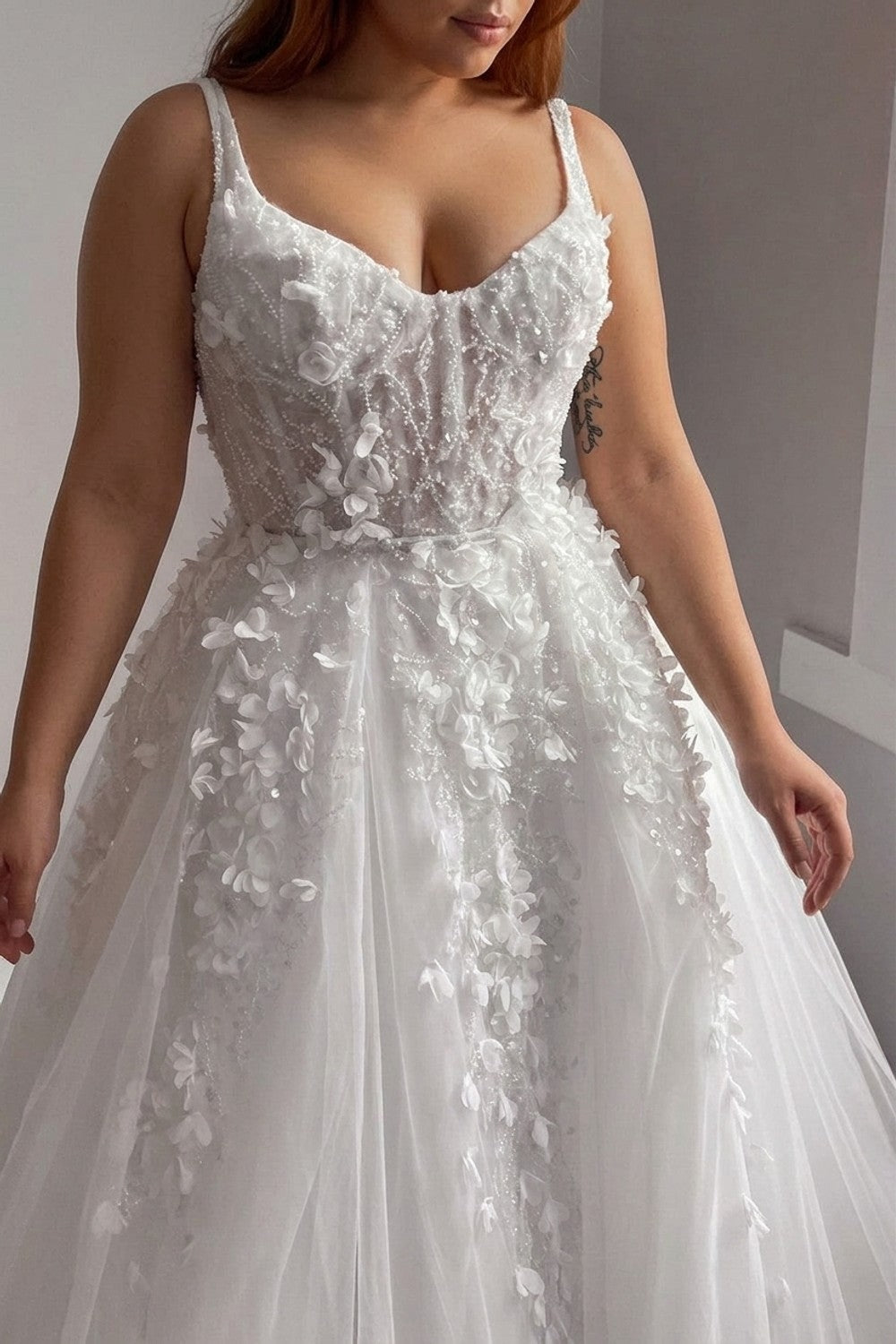 Plus-Size 3D Floral Fit-and-Flare Dress