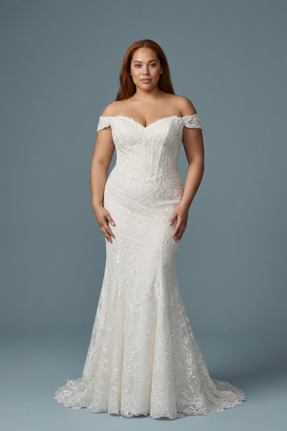 Plus-Size Ethereal 3D Floral Sheath Wedding Dress With Buttons — plus-size render