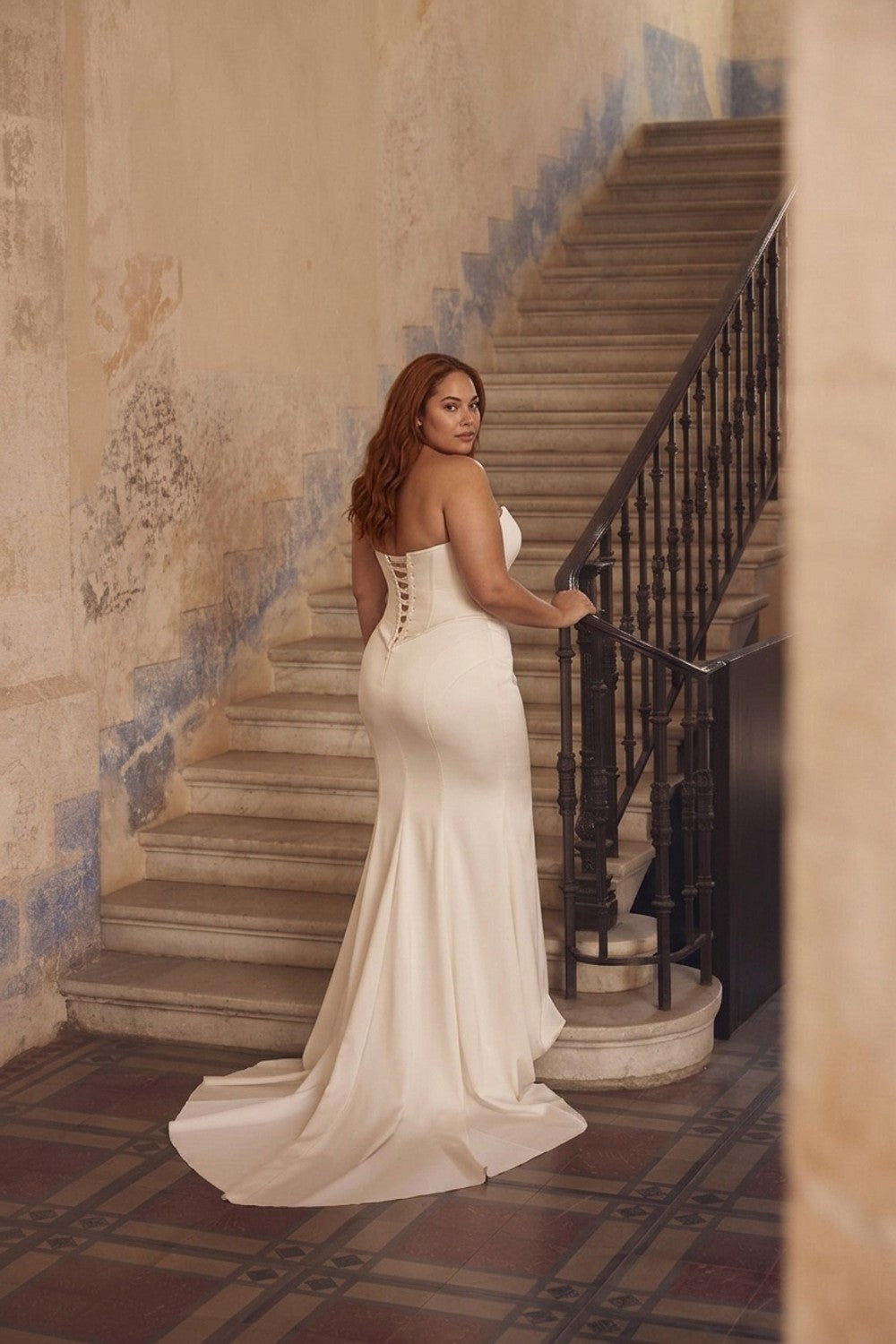 Plus-Size Satin Fit-and-Flare Wedding Dress With Detachable Bolero — plus-size render