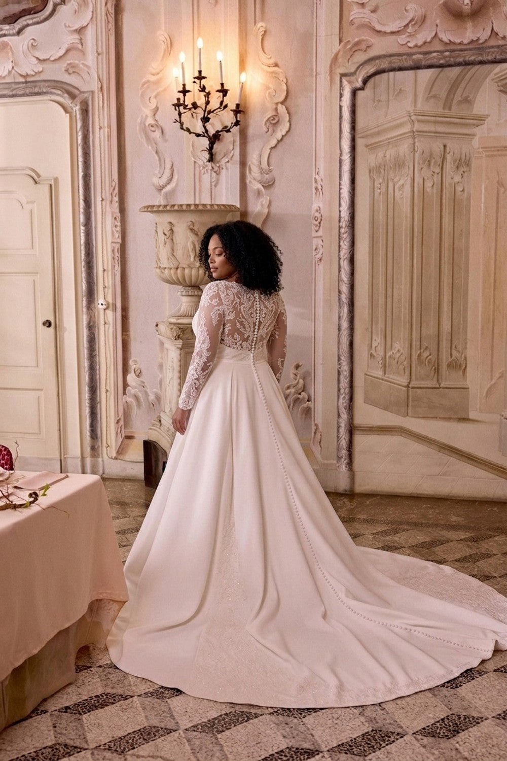 Plus-Size Classic Satin A-Line Wedding Dress With Illusion Sleeves | Kleinfeld Bridal Plus-Size Classic Satin A-Line Wedding Dress With Illusion Sleeves | Kleinfeld Bridal