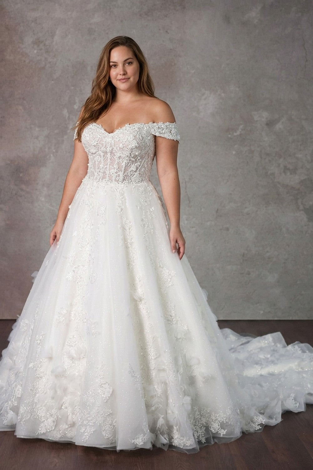 Plus-Size Romantic And Feminine 3D Floral Ball Gown — plus-size render