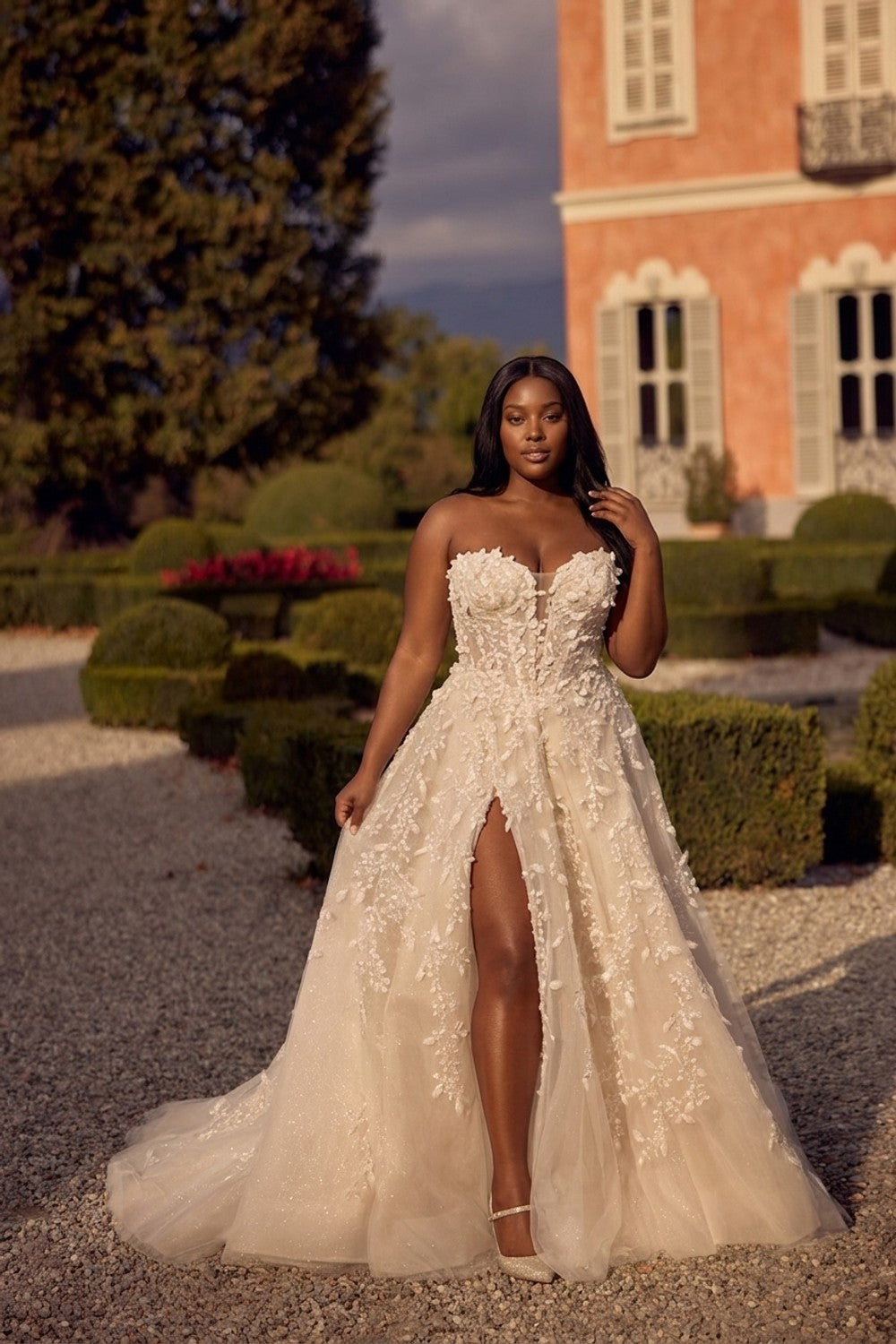 Plus-Size Basque-Waist Shimmer Tulle Ball Gown — plus-size render