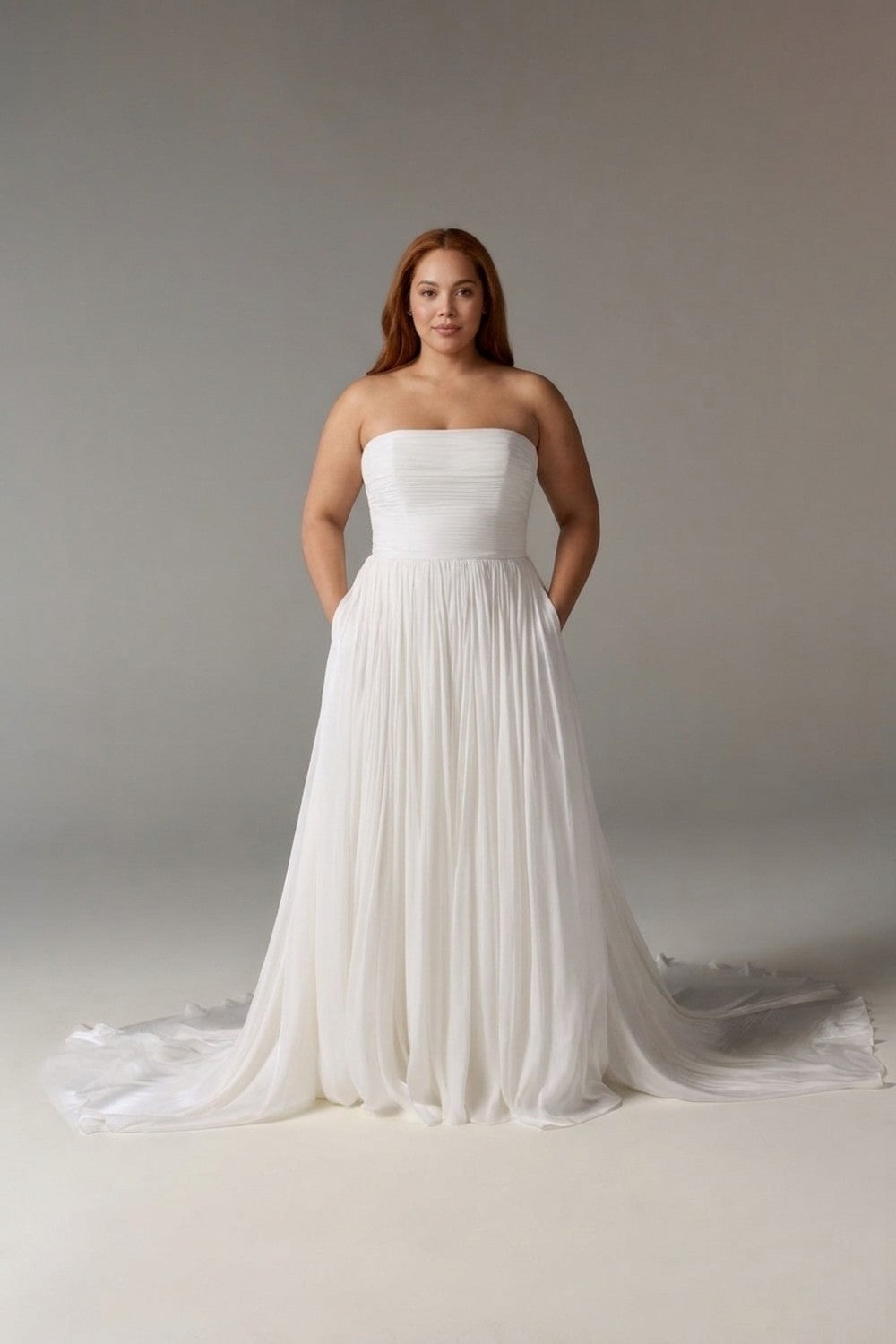 Plus-Size Simple and Flowy Straight Neck A-Line Wedding Dress — plus-size render