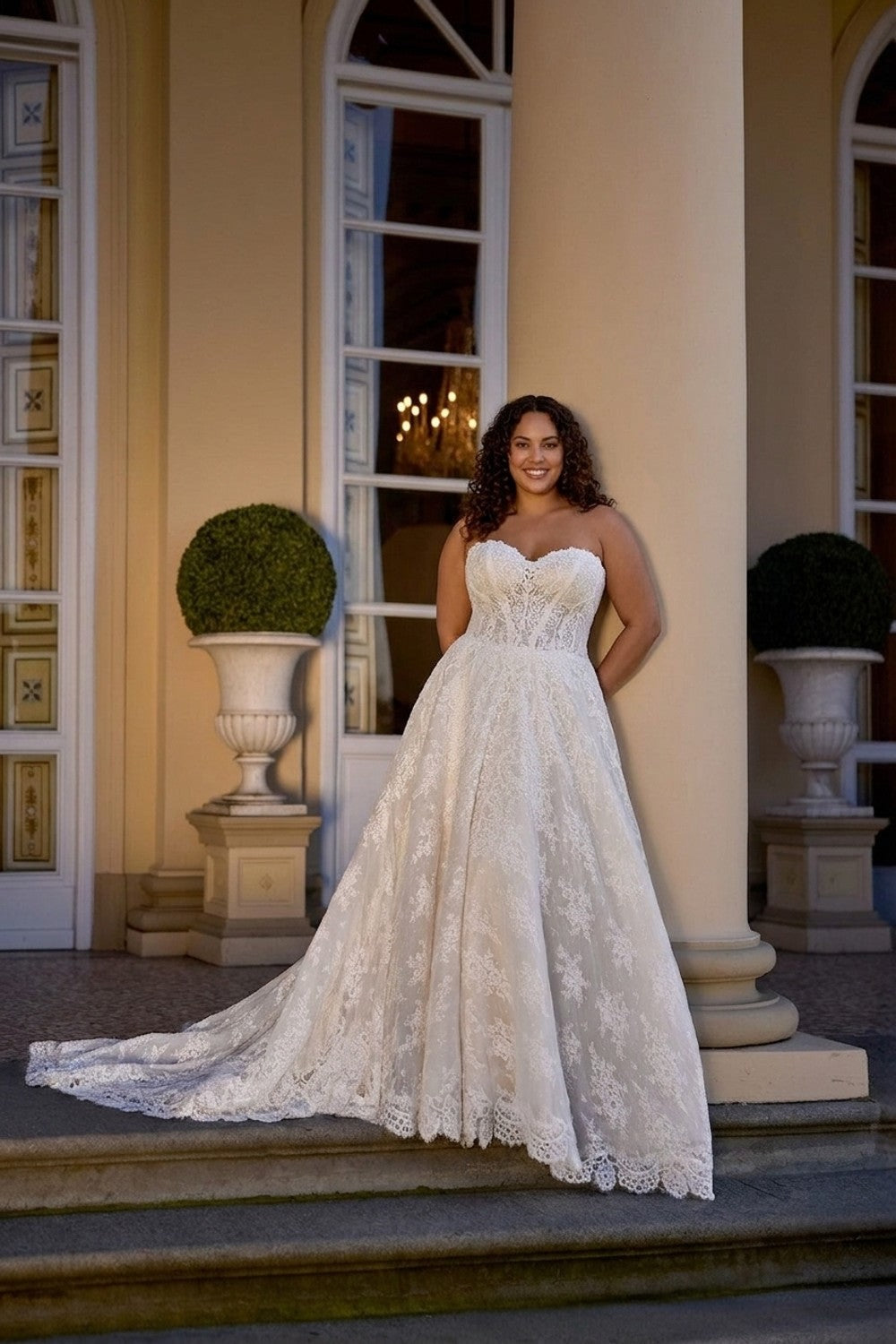 Plus-Size Romantic And Classic Strapless Lace A-Line Wedding Dress — plus-size render