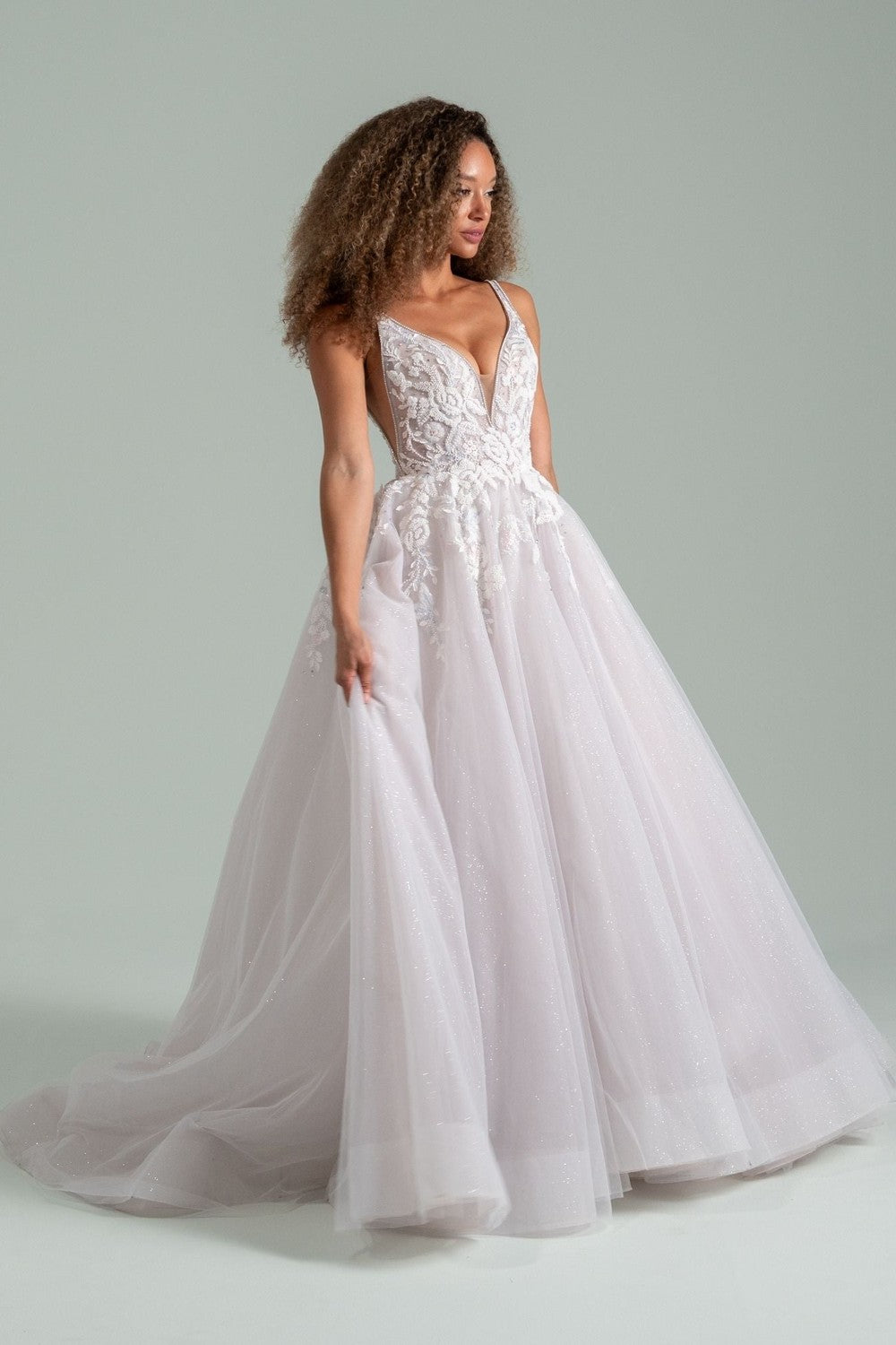 Plus-Size Ethereal V-Neck Sparkly Tulle A-Line Wedding Dress by Hayley Paige — image 1 of 2