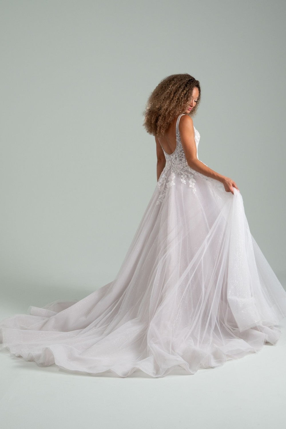 Plus-Size Ethereal V-Neck Sparkly Tulle A-Line Wedding Dress by Hayley Paige — image 2 of 2