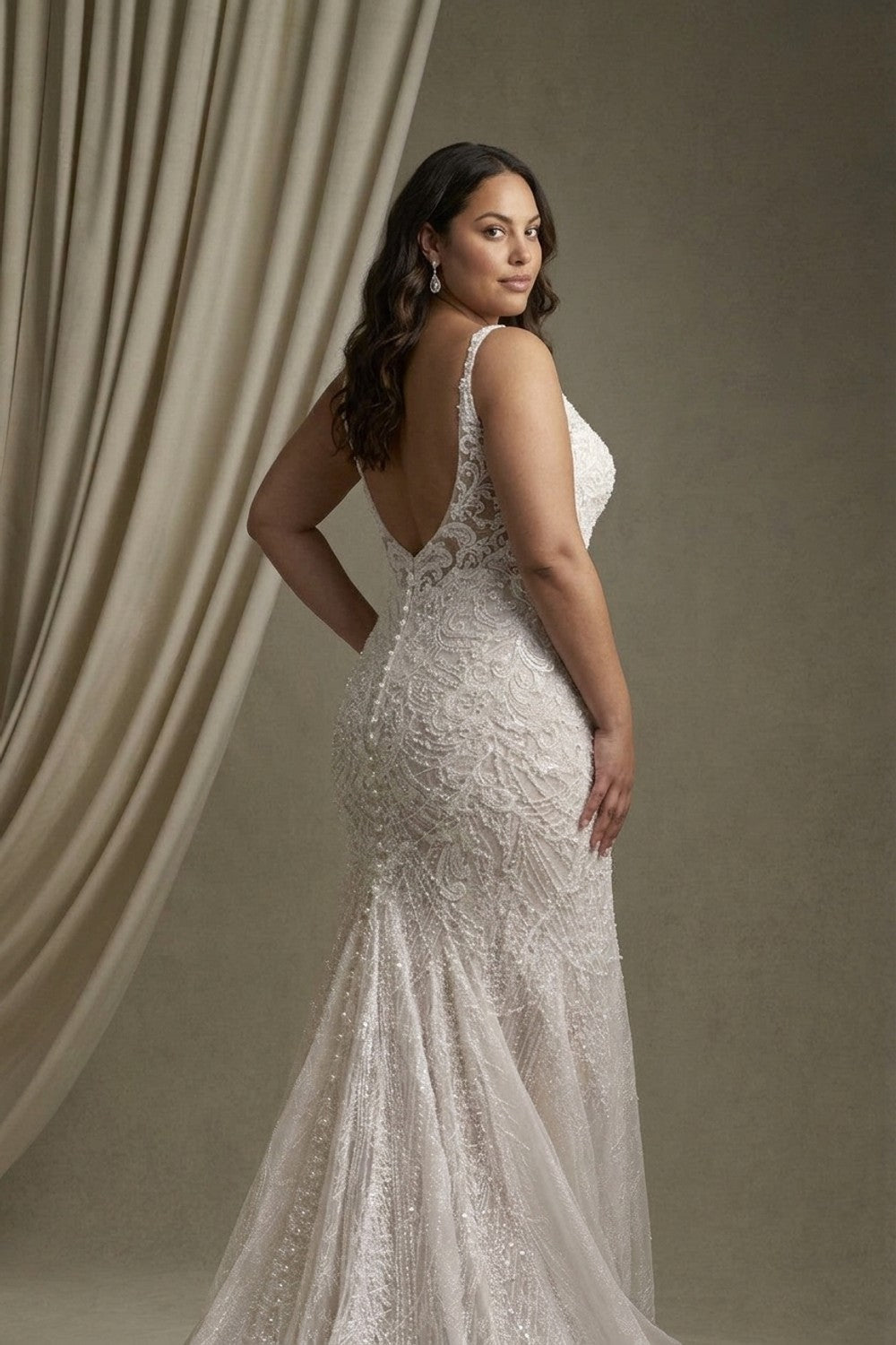 Plus-Size Lace Sheath Wedding Dress With Pearl Details — plus-size render