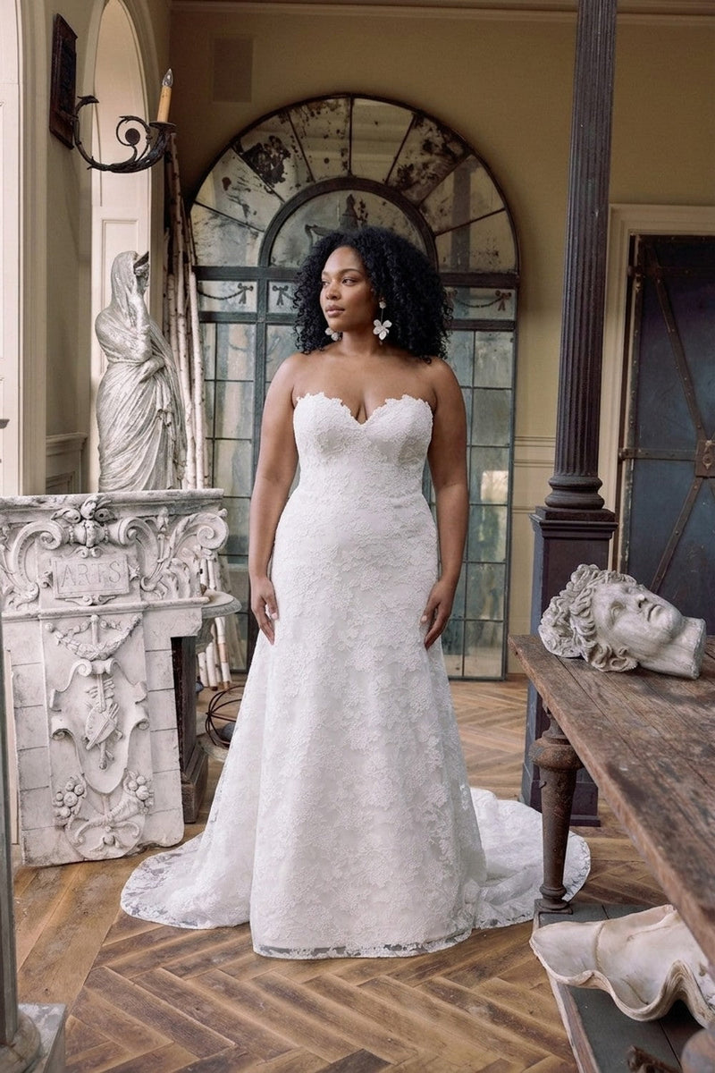 Plus-Size Chic And Romantic Lace Modified A-Line Wedding Dress