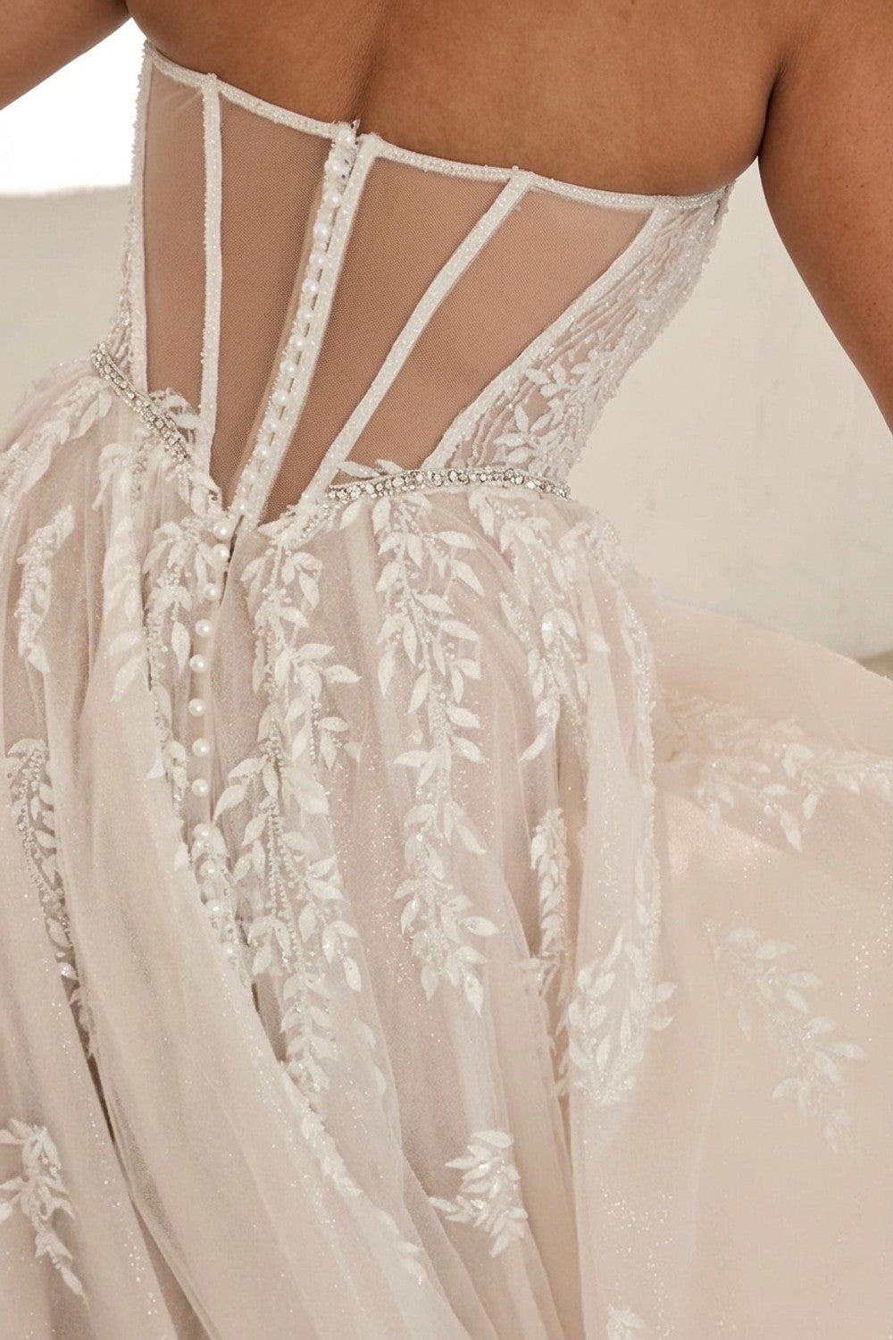Plus-Size Ethereal and Feminine Strapless A-Line Dress With Buttons — plus-size render