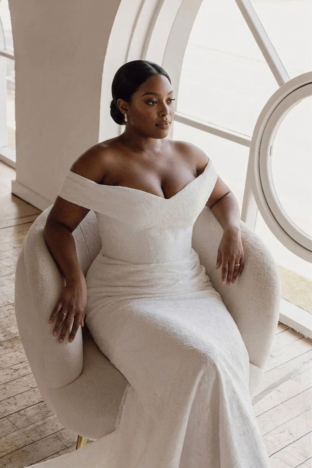 Plus-Size Modern and Sculpted Sheath Wedding Dress with Floral Lace — plus-size render
