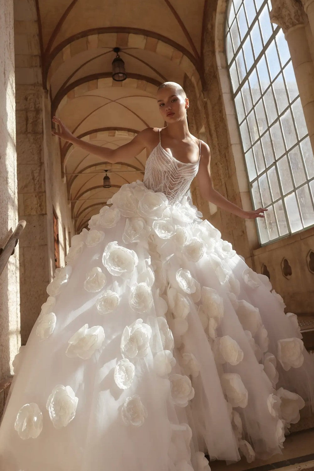 Ball Gown With Hand-Beaded Bodice And Floral Accents