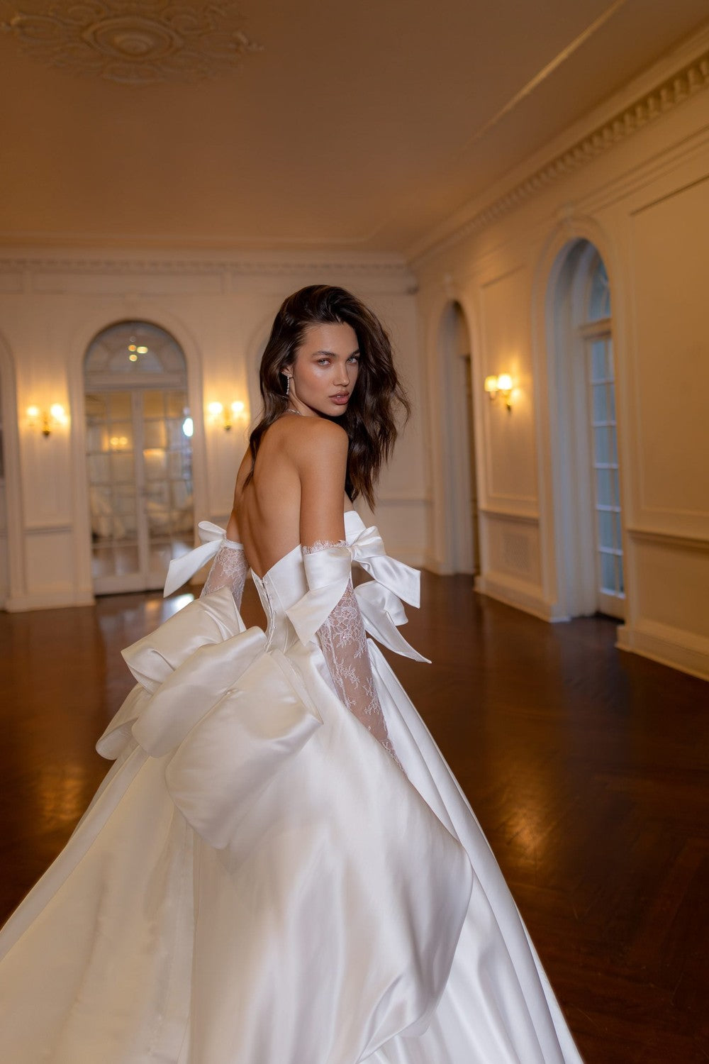 Chic And Contemporary Basque-Waist Satin Ball Gown by Pnina Tornai — image 1 of 6