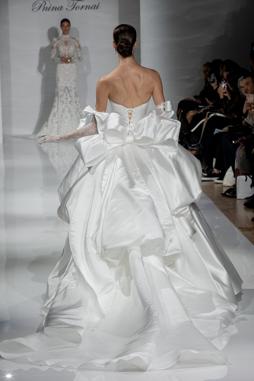 Chic And Contemporary Basque-Waist Satin Ball Gown by Pnina Tornai — image 2 of 6