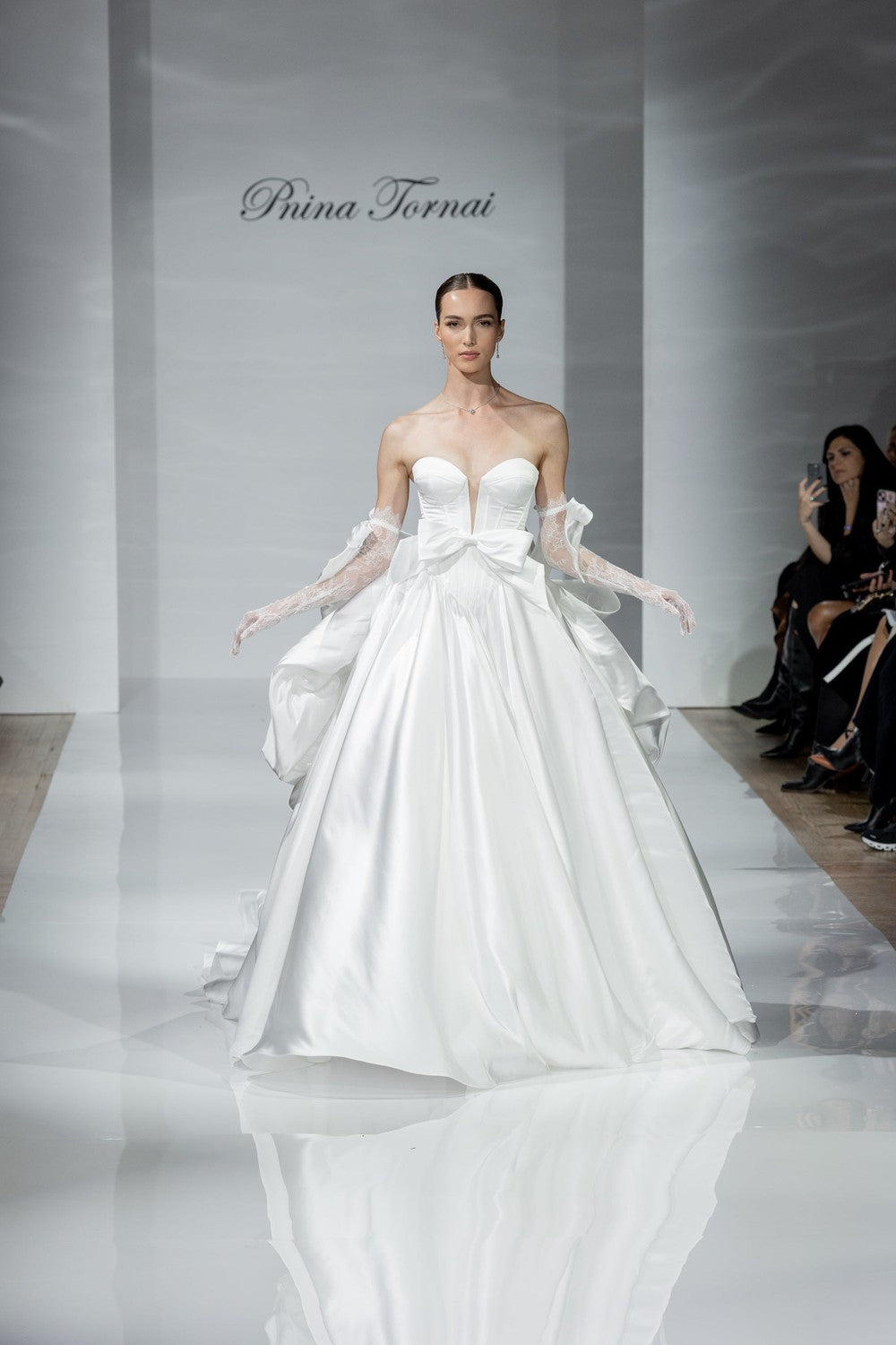 Chic And Contemporary Basque-Waist Satin Ball Gown by Pnina Tornai — image 3 of 6