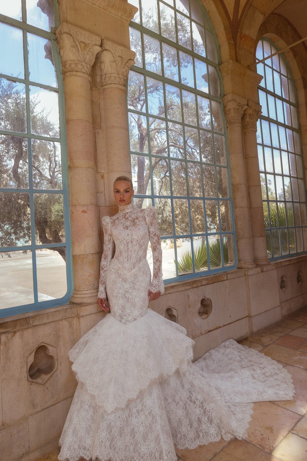 Chic And Romantic Lace High-Neck Long Sleeve Mermaid Wedding Dress
